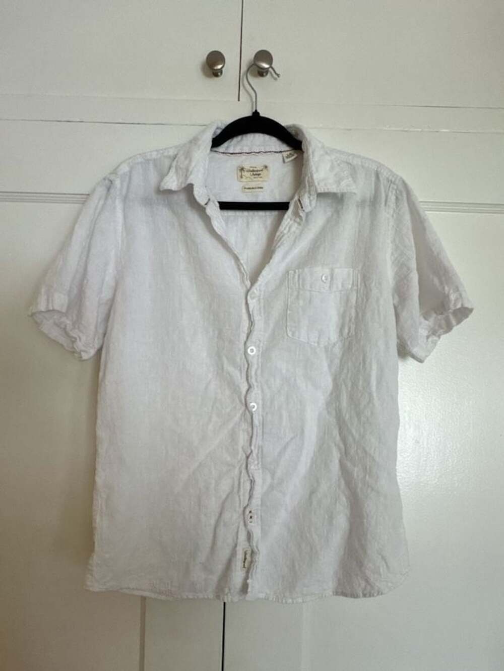 Weatherproof Vintage Washable Linen Shirt Size L White Short Sleeve Resort Wear